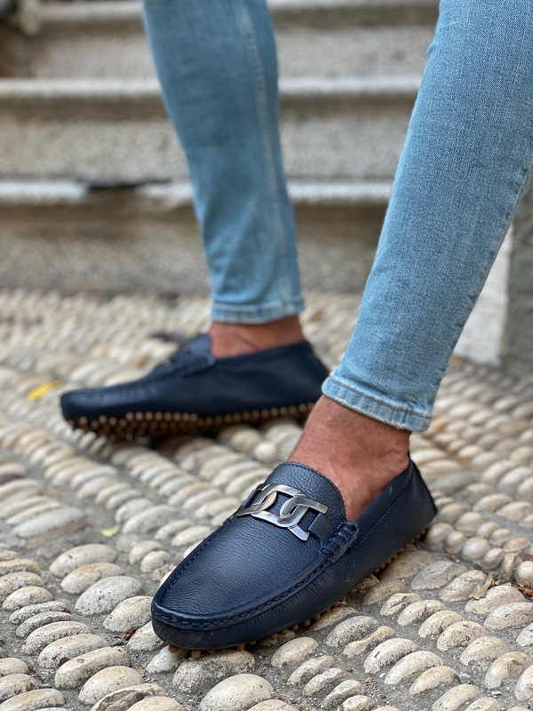 Navy Blue Loafers for Men by GentWith.com with Free Worldwide Shipping