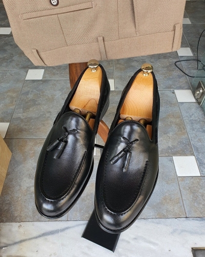 Black Tassel Loafers for Men by GentWith.com with Free Worldwide Shipping