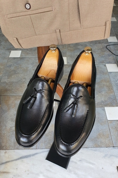 Black Tassel Loafers for Men by GentWith.com with Free Worldwide Shipping