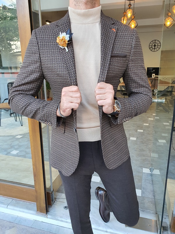 Brown Slim Fit Blazer by