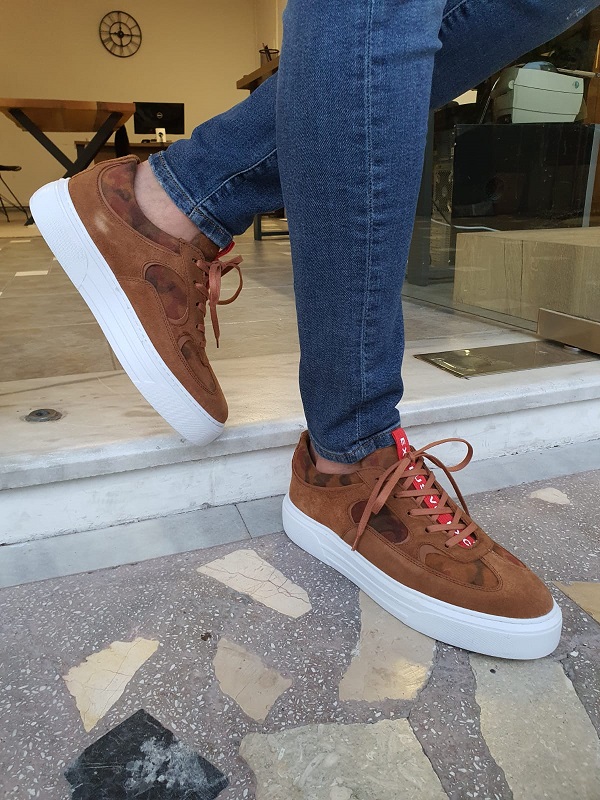 Brown Suede Mid-Top Sneakers for Men by GentWith.com with Free Worldwide Shipping