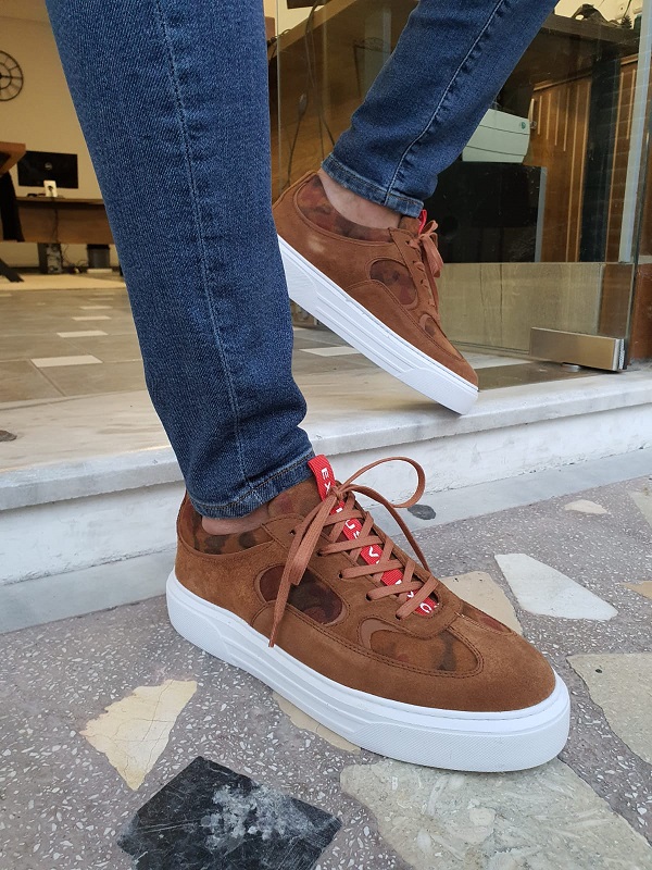 Brown Suede Mid-Top Sneakers for Men by GentWith.com with Free Worldwide Shipping