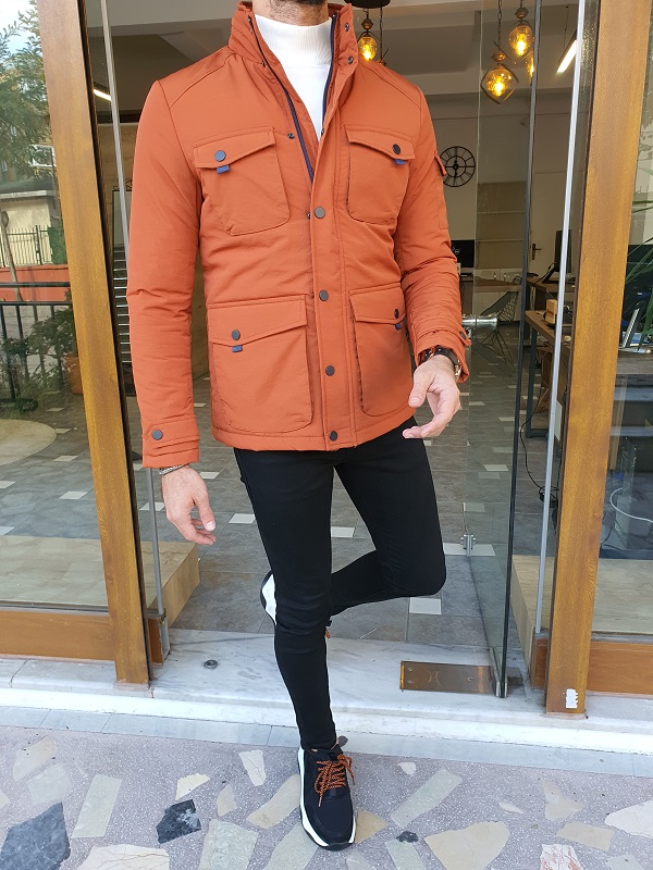 Orange Slim Fit Special Jacket for Men by GentWith.com with Free Worldwide Shipping