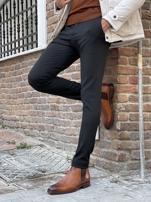 Black Slim Fit Pants for Men by GentWith.com with Free Worldwide Shipping