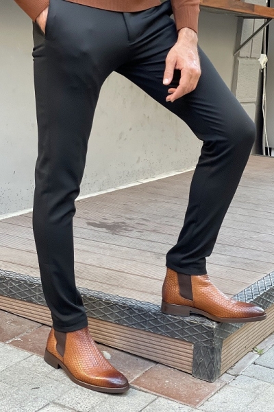 Black Slim Fit Pants for Men by GentWith.com with Free Worldwide Shipping