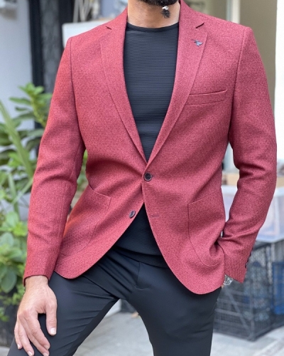 Burgundy Slim Fit Blazer for Men by GentWith.com with Free Worldwide Shipping