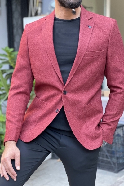 Burgundy Slim Fit Blazer for Men by GentWith.com with Free Worldwide Shipping