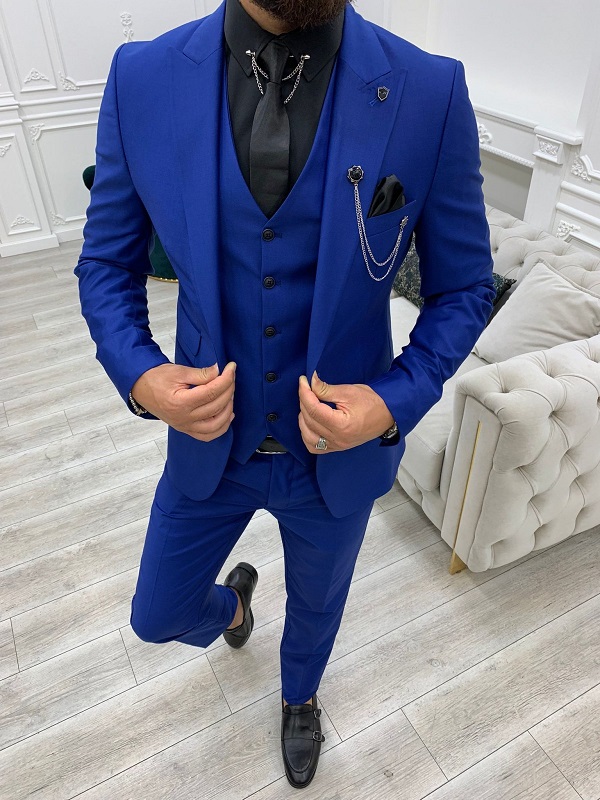 Blue Slim Fit Peak Lapel Suit by GentWith.com | Worldwide Shipping