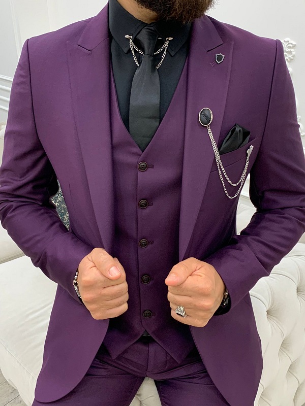 Purple Slim Fit Peak Lapel Suit for Men by GentWith.com with Free Worldwide Shipping