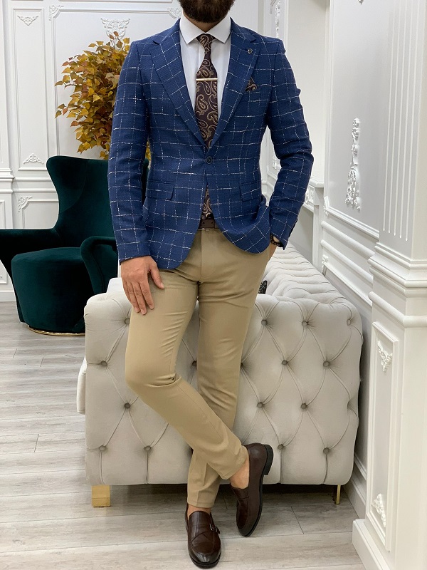 Mens light blue outlet plaid blazer