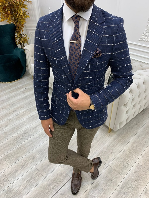 Dark blue 2024 checkered blazer