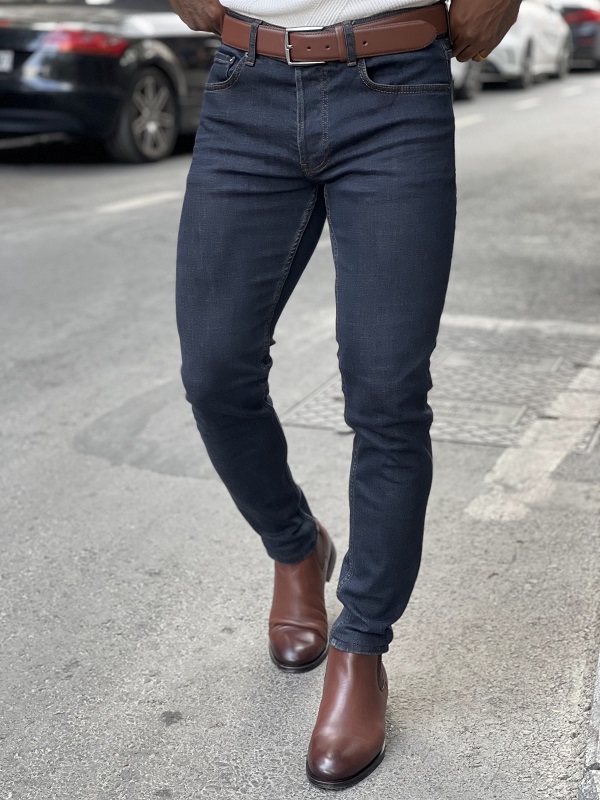 Blue Slim Fit Jeans for Men by GentWith.com with Free Worldwide Shipping