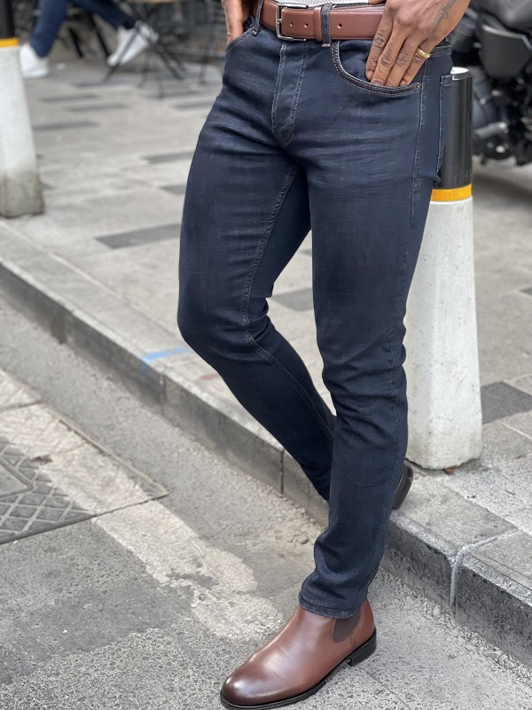 Blue Slim Fit Jeans for Men by GentWith.com with Free Worldwide Shipping
