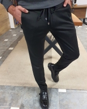 Black Slim Fit Lace Up Pants for Men by