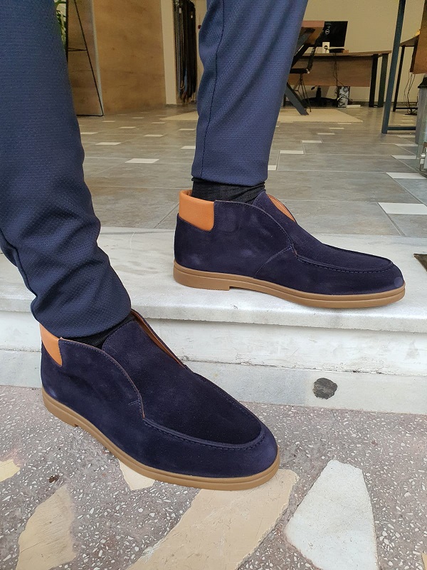 Dark Blue Suede Loafers for Men by GentWith.com with Free Worldwide Shipping