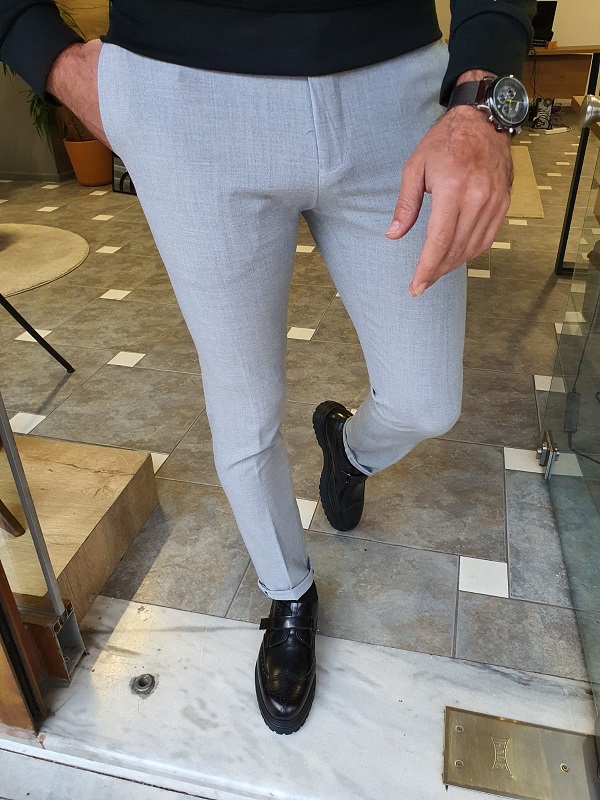 Gray Slim Fit Pants for Men by GentWith.com with Free Worldwide Shipping