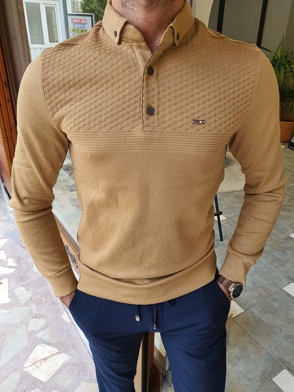 GentWith Enid Mustard Slim Fit Long Sleeve Polo Shirt 