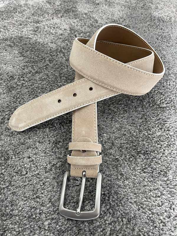 Beige Suede Leather Belt for Men by Gentwith.com with Free Worldwide Shipping