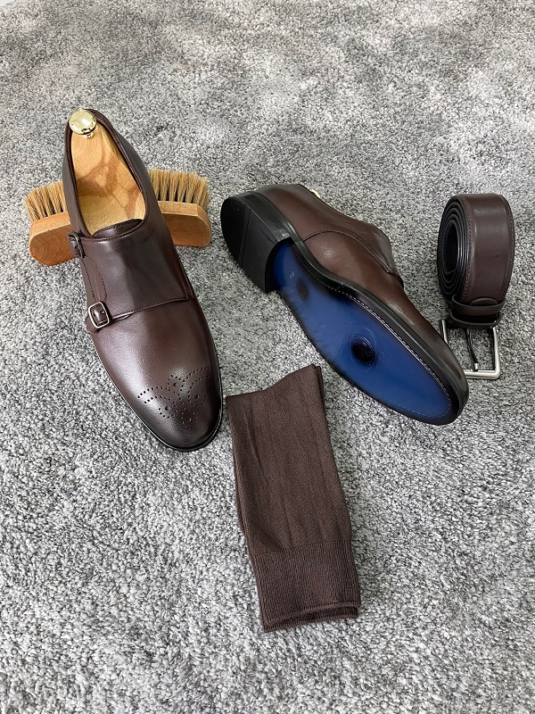 Brown Double Monk Straps for Men by Gentwith.com with Free Worldwide Shipping