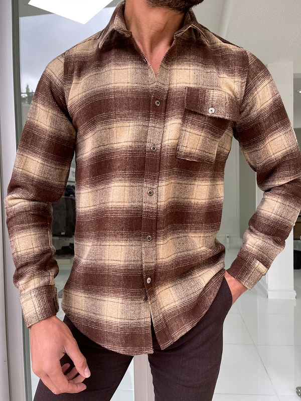 GentWith Hazard Brown Slim Fit Plaid Lumberjack Shirt 