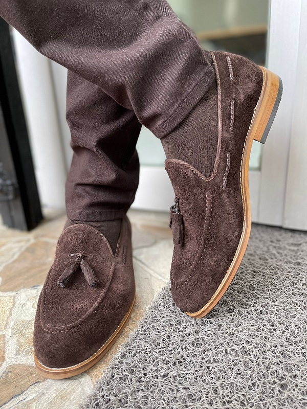 Brown Suede Tassel Loafers for Men by Gentwith.com with Free Worldwide Shipping