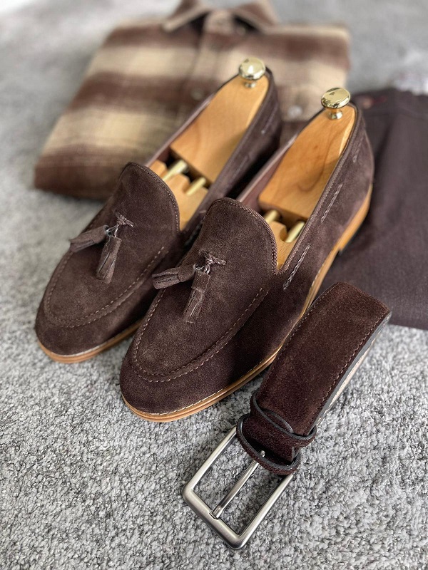 Brown Suede Tassel Loafers for Men by Gentwith.com with Free Worldwide Shipping