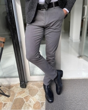 Gray Slim Fit Cotton Lycra Pants for Men by