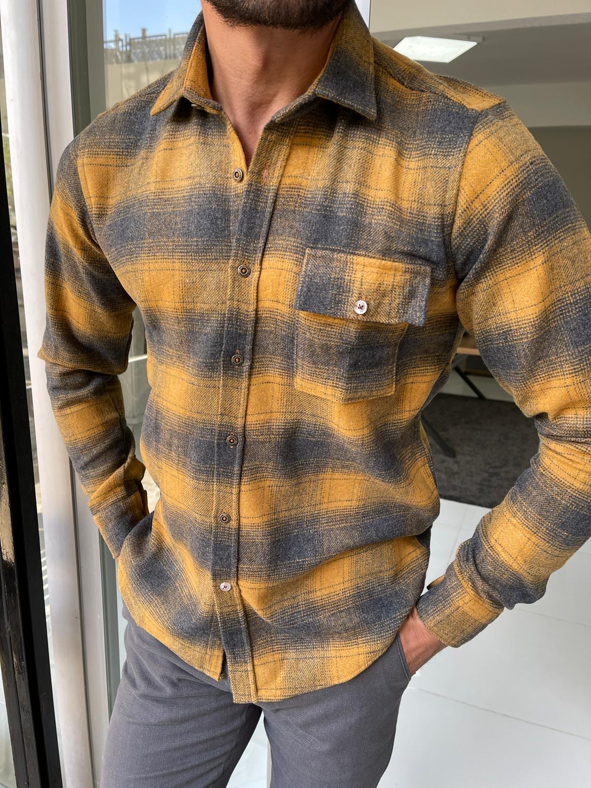 GentWith Hazard Mustard Slim Fit Plaid Lumberjack Shirt 
