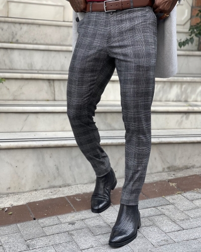 Black Slim Fit Plaid Pants for Men by GentWith.com with Free Worldwide Shipping