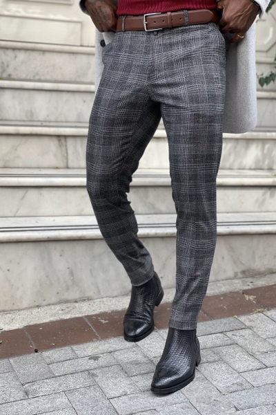 Black Slim Fit Plaid Pants for Men by GentWith.com with Free Worldwide Shipping