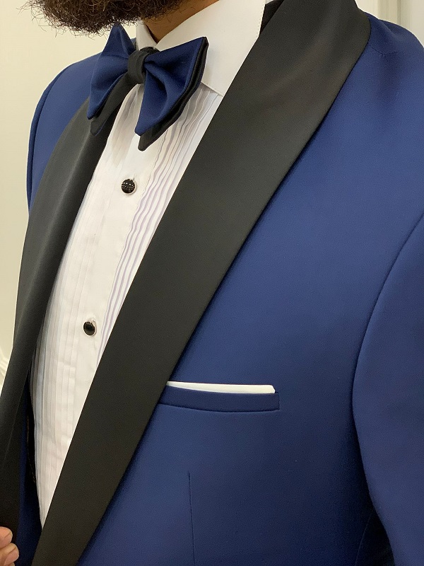 Blue Slim Fit Shawl Lapel Cummerbund Tuxedo for Men by GentWith.com with Free Worldwide Shipping