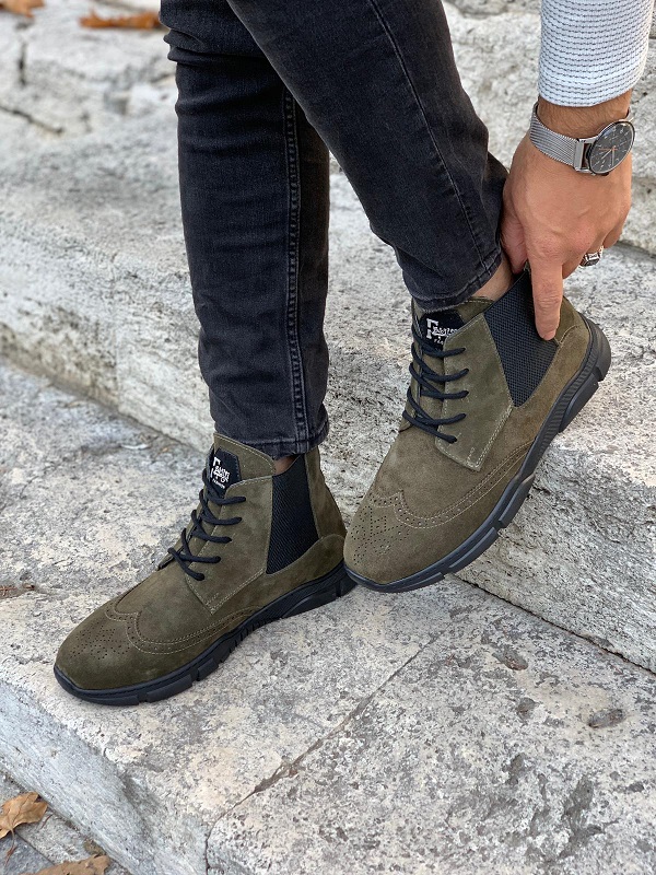 Green Wingtip Lace Boots for by GentWith.com