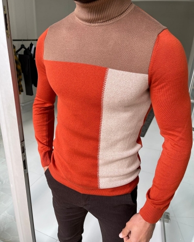Orange Slim Fit Turtleneck Sweater for Men by Gentwith.com with Free Worldwide Shipping
