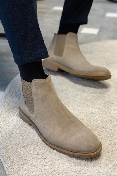 Beige Suede Chelsea Boots for Men by Gentwith.com with Free Worldwide Shipping