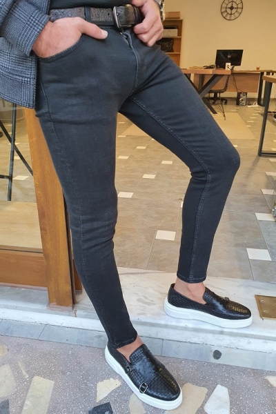 Black Slim Fit Lycra Jeans for Men by Gentwith.com with Free Worldwide Shipping