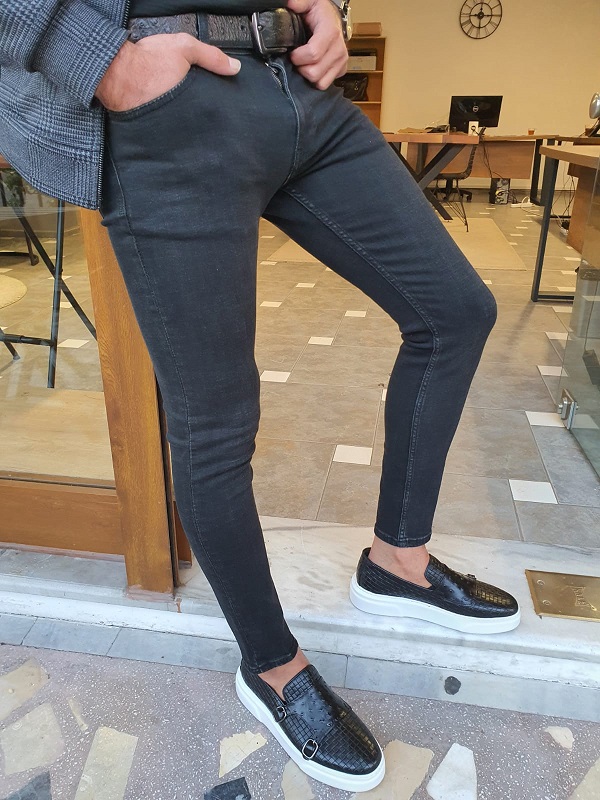 Black Slim Fit Lycra Jeans for Men by Gentwith.com with Free Worldwide Shipping
