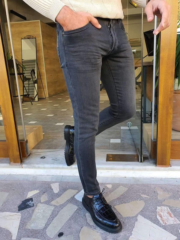 Dark Gray Slim Fit Jeans for Men by Gentwith.com with Free Worldwide Shipping
