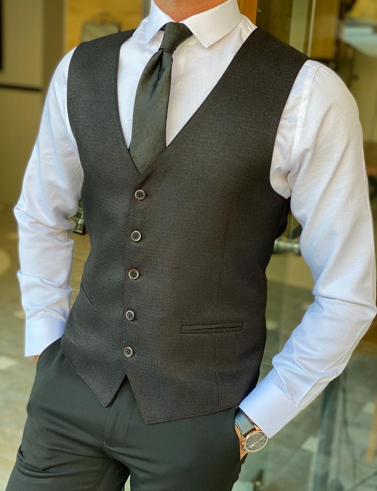 Black Slim Fit Wool Vest for Men by Gentwith.com with Free Worldwide Shipping