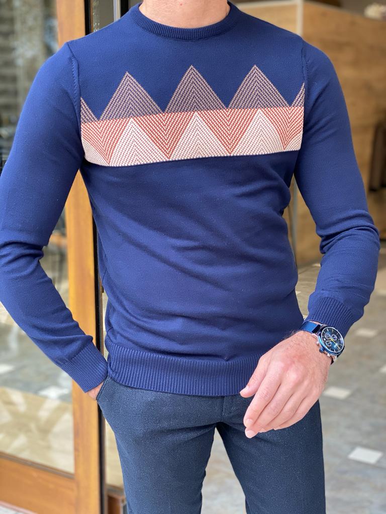 GentWith Empire Blue Slim Fit Crewneck Sweater 