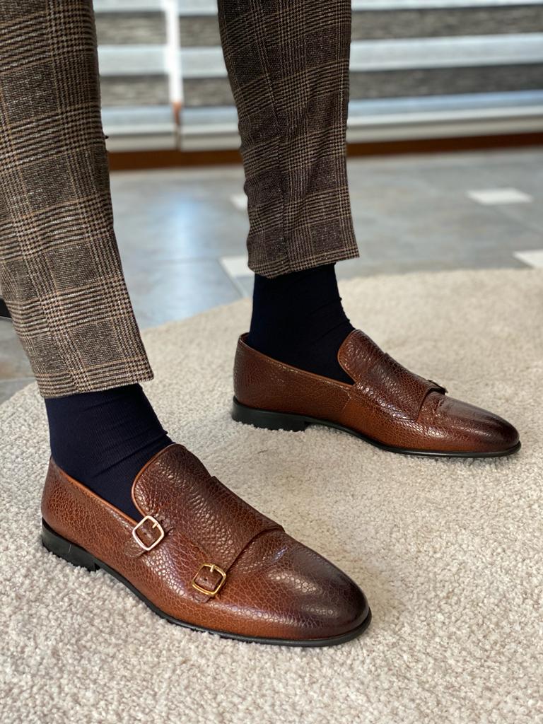 GentWith Empire Brown Double Monk Strap Shoes 