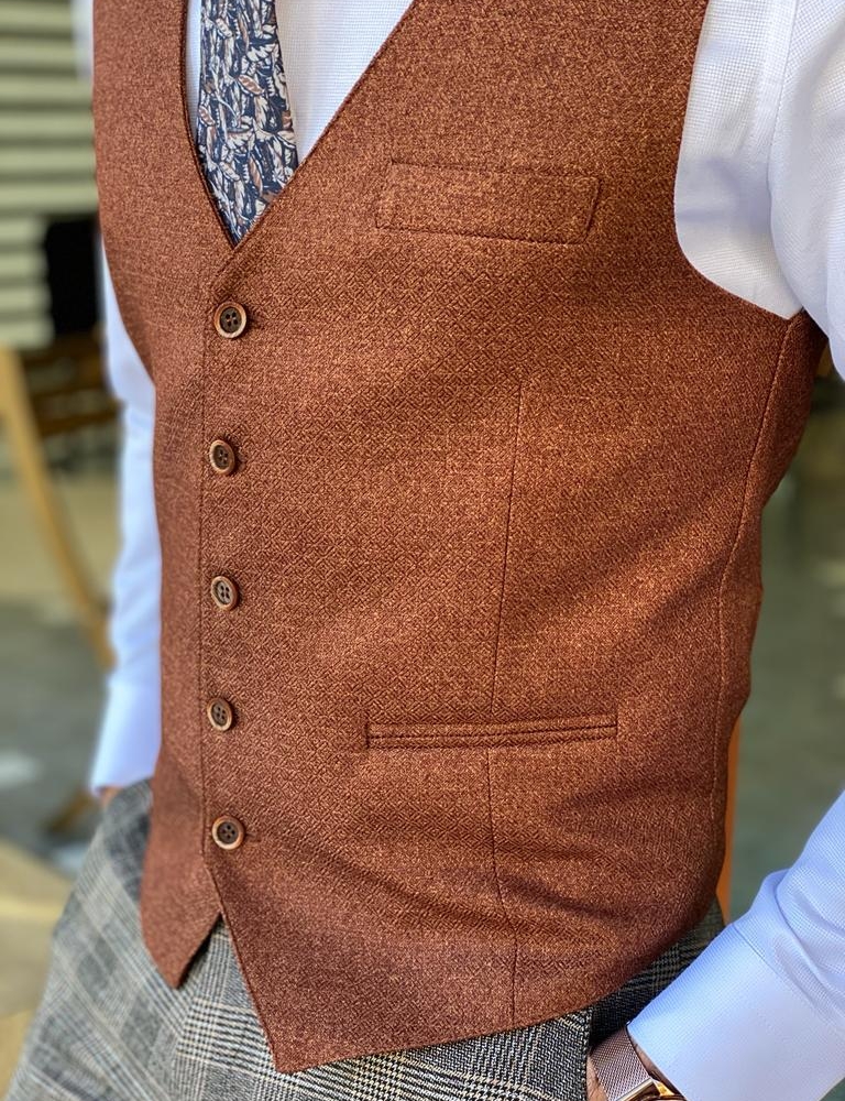 Brown Slim Fit Wool Vest for Men by Gentwith.com with Free Worldwide Shipping