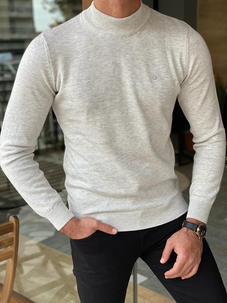 White mock shop neck mens