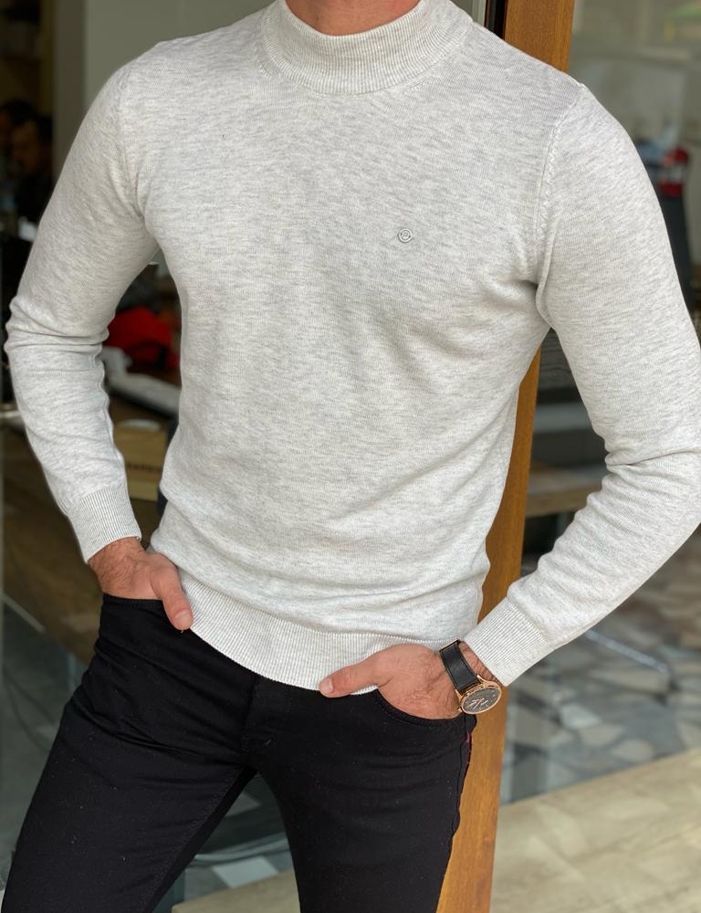Gray Slim Fit Mock Turtleneck Sweater for Men by Gentwith.com with Free Worldwide Shipping
