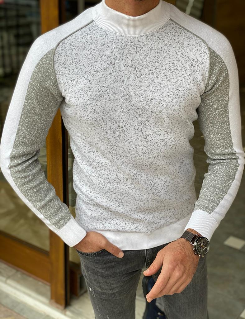 GentWith Empire White Patterned Mock Turtleneck Sweater 