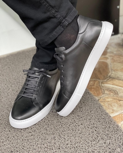Black Lace-Up Mid-Top Sneakers for Men by Gentwith.com with Free Worldwide Shipping
