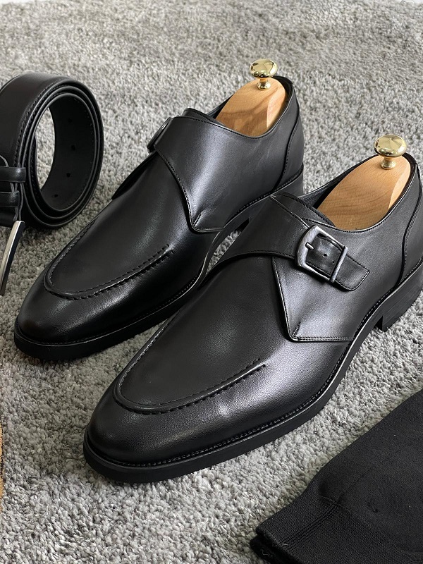 Black Monk Strap Loafers for Men by Gentwith.com with Free Worldwide Shipping