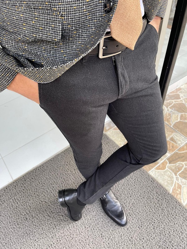 Black Slim Fit Cotton Pants for Men by