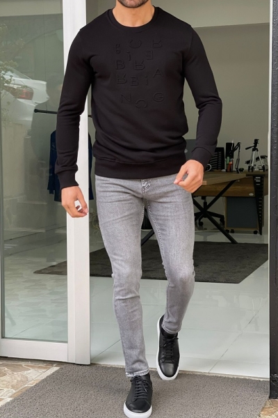 Black Slim Fit Long Sleeve Sweatshirt for Men by Gentwith.com with Free Worldwide Shipping