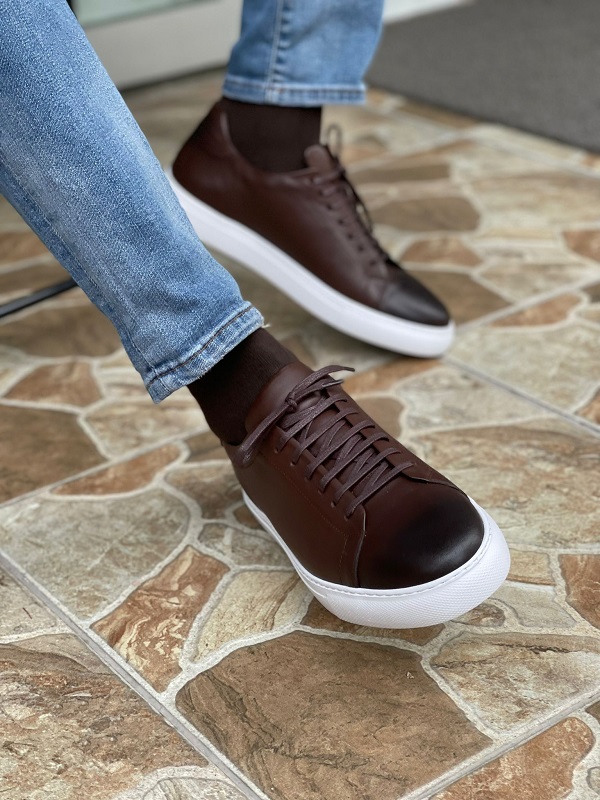 GentWith Hazard Brown Lace-Up Mid-Top Sneakers 