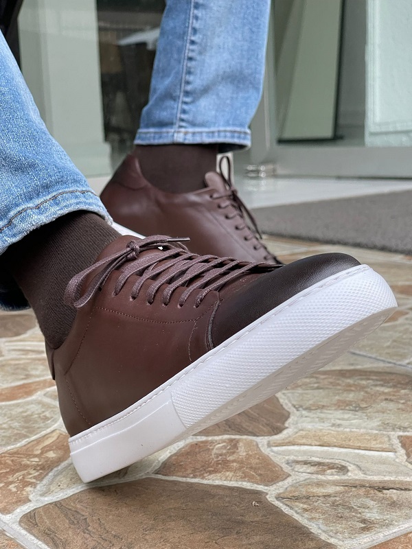 Brown Lace-Up Mid-Top Sneakers for Men by Gentwith.com with Free Worldwide Shipping